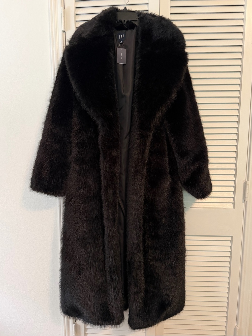 GAP Black Faux Fur Long Coat NWT